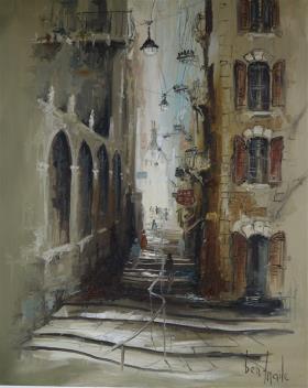 Ben Maile (1922-2017), oil on canvas, Mediterranean street scene, signed, 60 x 50cm. Condition - good